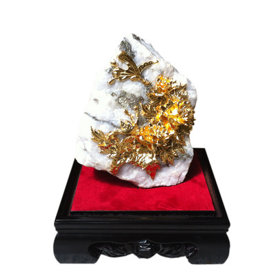 富貴花開黃金石 廈門漆線雕廠家承接批發加工與定制業務